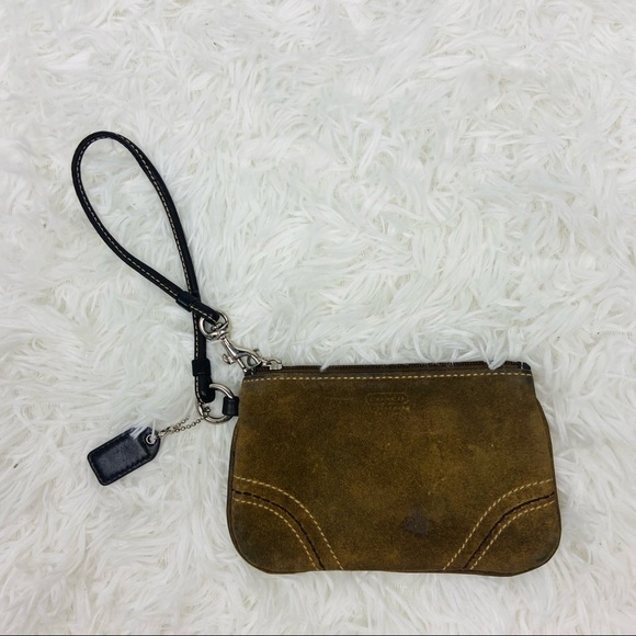 COACH brown suede leather small clutch wrist wallet - Picture 3 of 14